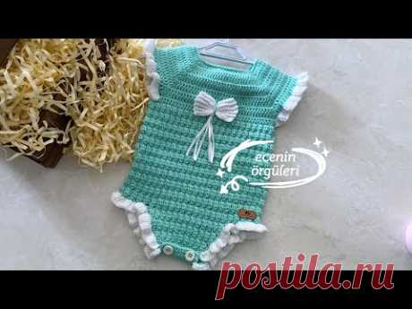 Tığ işi Popcorn Model Bebek Tulumu / Kız Bebek Tulumu / 3-6 Ay için/  Romper