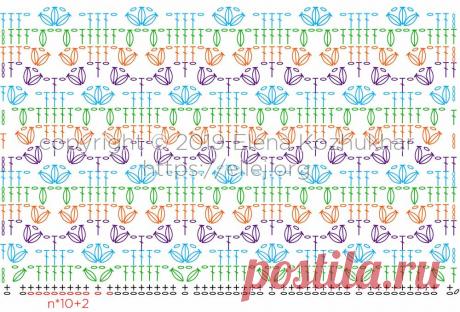 Узор Мерцание Плеяд с пышными косичками | Вязание крючком от Елены Кожухарь