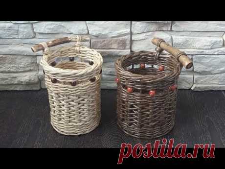 Стакан для кухни. Японское послойное плетение из газетных трубочек