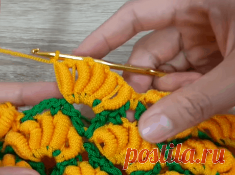 Вяжем потрясающий объемный цветной узор