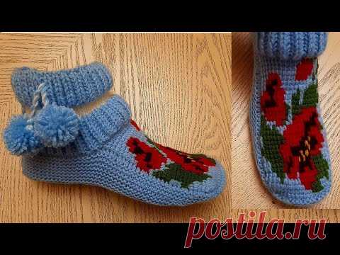 НОВИНКА 2021 : Тапочки-следки на двух спицах + тунисское вязание без швов // patik modelleri  1ЧАСТЬ