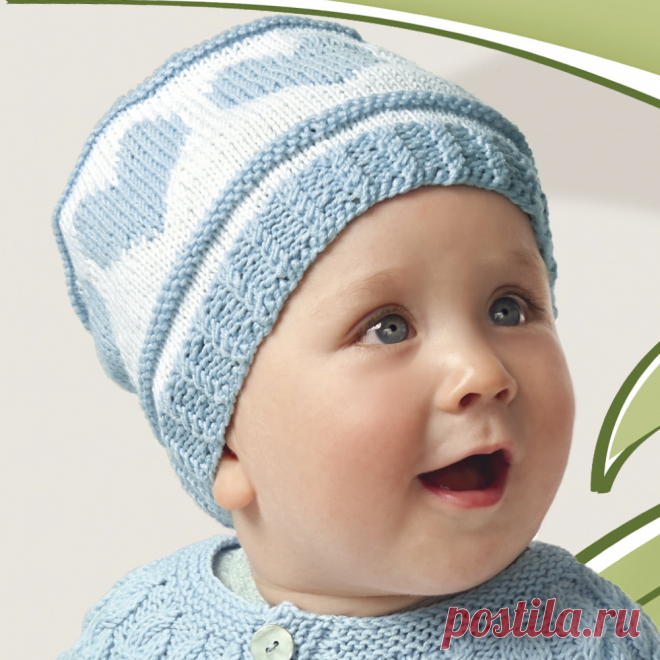 Детская шапочка с сердечками - схема вязания спицами. Вяжем Шапки на Verena.ru