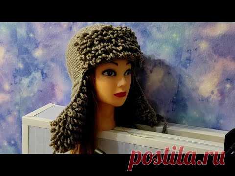 ШАПКА-УШАНКА крючком. Шапка ушанка для начинающих.