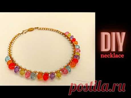 Necklace making tutorial. Beaded necklace. Elegant design in 10 min