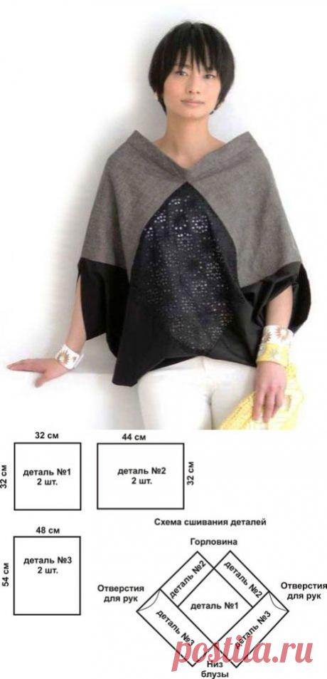Выкройка оригинальной блузы из прямоугольников | Шкатулка
