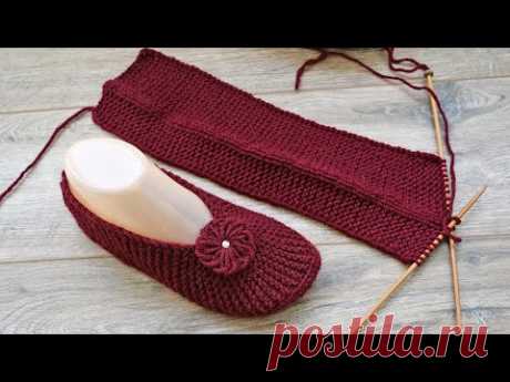 Следки по-турецки на двух спицах 🍒 Two-spoke slippers - YouTube