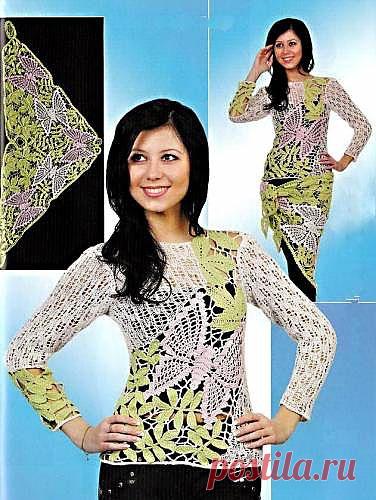 Ажурная шаль связанная крючком и кофточка с ажурными деталями. - Схемы вязания кофты - Схемы для вязания - Уроки вязания крючком - Вязание крючком, мотивы, схемы для вязания крючком