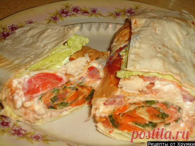 Рулет из лаваша с корейской морковкой
