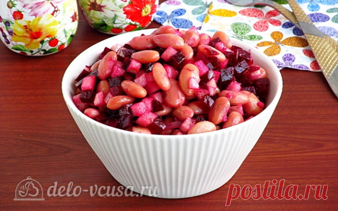 Постный свекольный салат с фасолью и яблоком, рецепт с фото