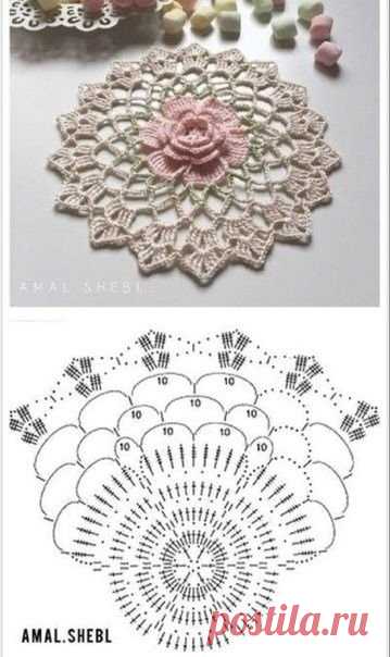 ​Цветочные салфетки крючком со схемами