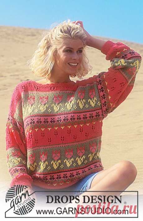 DROPS jumper with tulips in “Paris. Size S - L. ~ DROPS Design