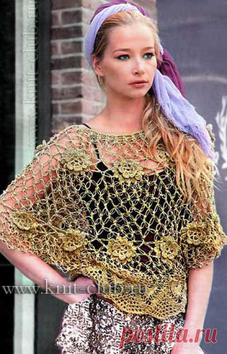 Ажурная накидка крючком из мотивов
