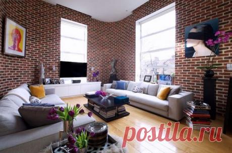 Кирпичная кладка в интерьере современной гостиной — Правильные идеи ремонта