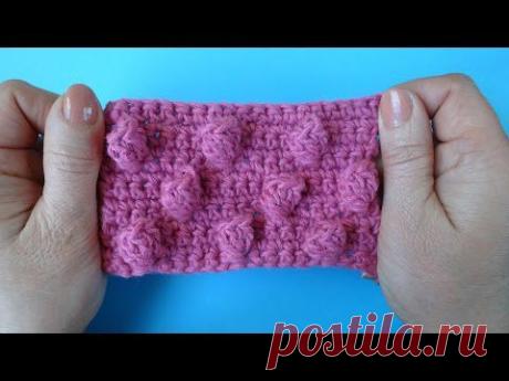 Начинаем вязать – Видео уроки вязания » Узор с шишечками из спущенного попкорна – Вязание крючком – Узор №44