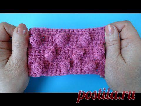 Начинаем вязать – Видео уроки вязания » Узор с шишечками из спущенного попкорна – Вязание крючком – Узор №44