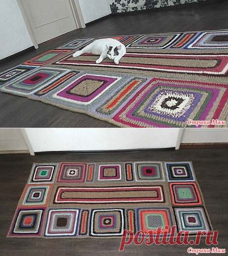 . Коврик «Бабушкин квадрат» вязаный крючком из остатков пряжи - Вязание - Страна Мам