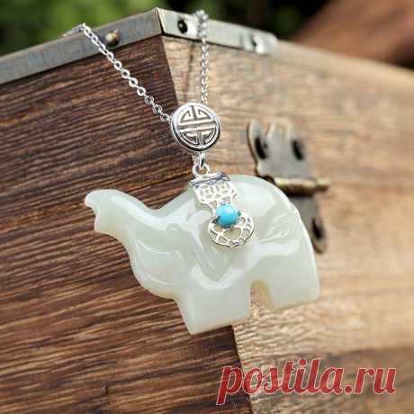 Hetian jade elephant necklace 925 silver necklace women | Etsy