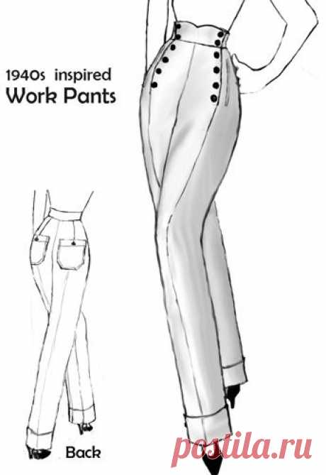 1940s inspired Work Pants Design By Amber Middaugh #Rockabilly #1940s #Retro | Sewing Patterns