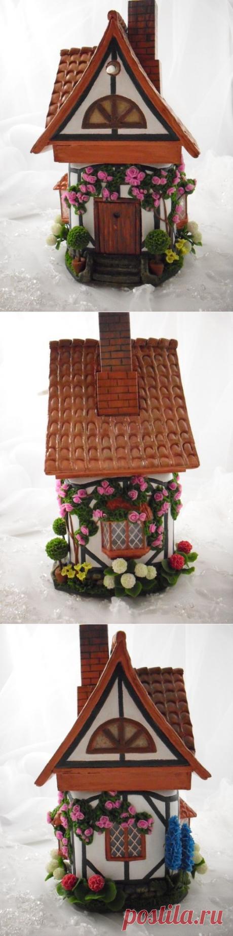 Английский домик. Светильник из 0,5л баночки