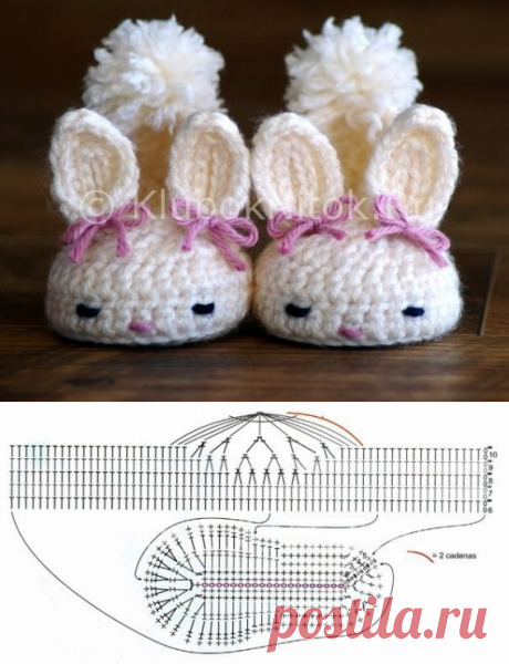 Тапочки-зайчики | Вязание для детей | Вязание спицами и крючком. Схемы вязания.