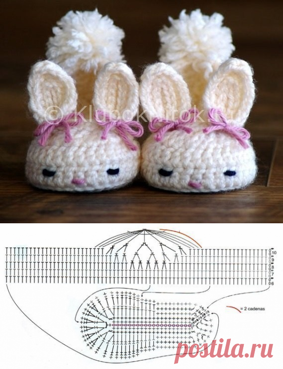 Тапочки-зайчики | Вязание для детей | Вязание спицами и крючком. Схемы вязания.