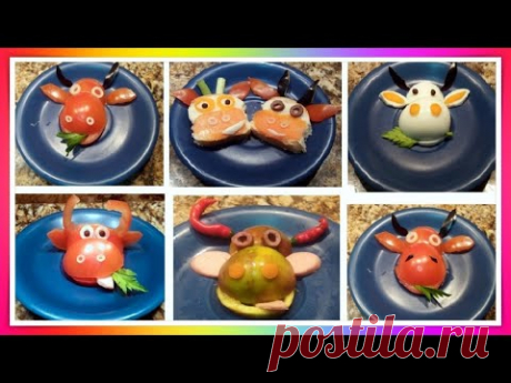 ГОД БЫКА 2021. УКРАШЕНИЕ БЛЮД/BULL HEAD FROM VEGETABLES AND FRUITS FOR DISH DECORATION