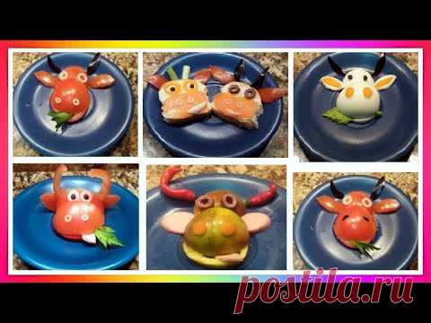 ГОД БЫКА 2021. УКРАШЕНИЕ БЛЮД/BULL HEAD FROM VEGETABLES AND FRUITS FOR DISH DECORATION