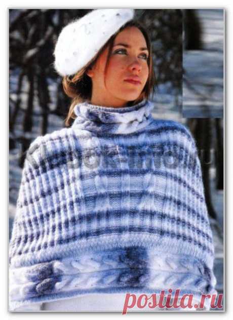 Вязание спицами. Пелерина с косами из пряжи секционного крашения