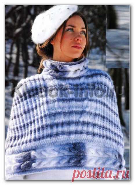 Вязание спицами. Пелерина с косами из пряжи секционного крашения