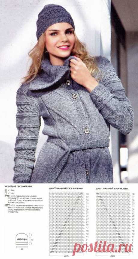 Вязаный комплект: модное пальто и шапочка на зиму для женщин | Фото, видео мастер класс своими руками