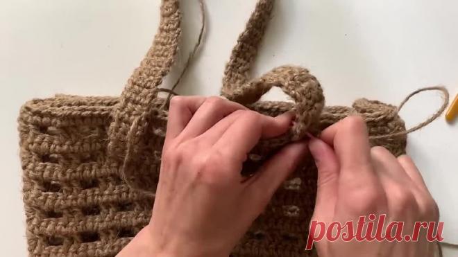 Лёгкий шоппер из джута крючком