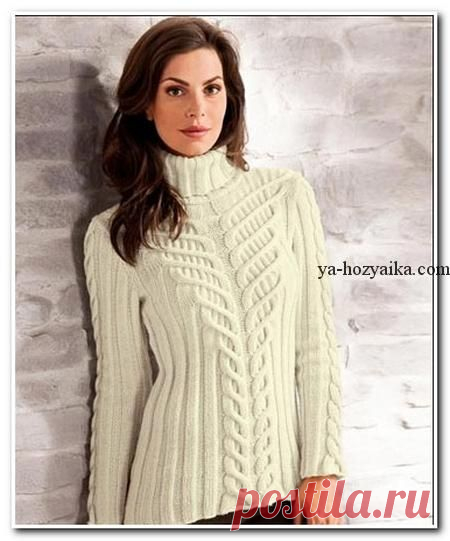 Свитер с диагональными косами схема. Стильный женский свитер спицами