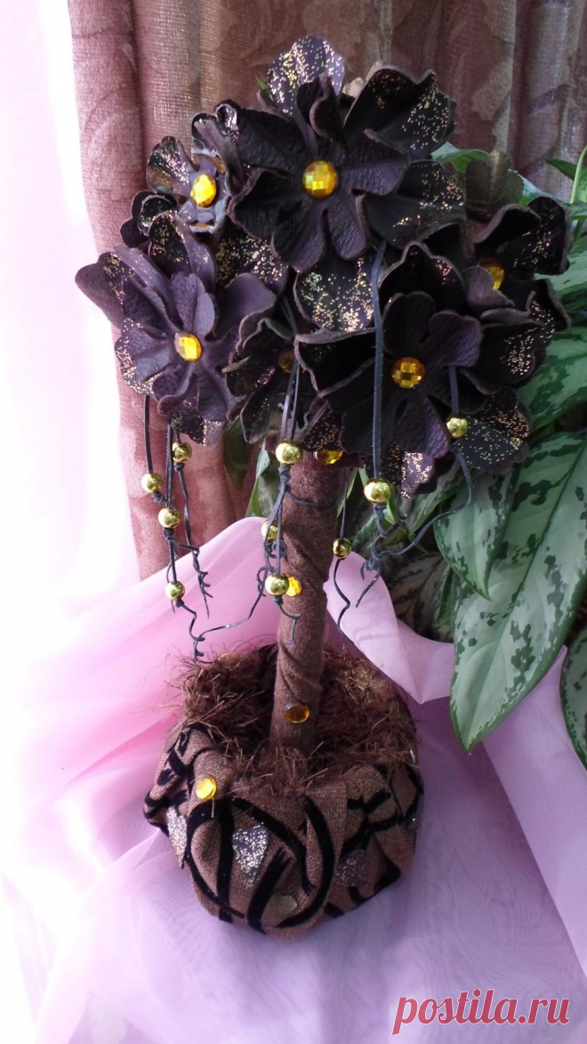 САЛФЕТНИЦА-КОНФЕТНИЦА ТОПИАРИЙ ДЕРЕВО СЧАСТЬЯ❤ ❤ ❤ ❤ ❤     "КАРАМЕЛЬ В ШОКОЛАДЕ"❤ ❤ ❤ ❤ ❤     (НАТУРАЛЬНАЯ КОЖА,СТРАЗЫ,БУСИНЫ,СТВОЛ-КЛЁН)ГОТОВАЯ РАБОТА.