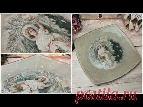 Reverse Decoupage on Glass Plate + 2 Step Crackle - YouTube