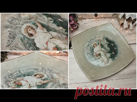 Reverse Decoupage on Glass Plate + 2 Step Crackle - YouTube