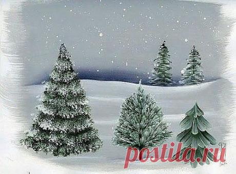 Рисуем вместе с детьми восхитительные елочки.