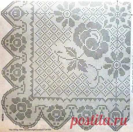 Блог &quot;tgkh&quot;. Вязаная крючком квадратная скатерть РОЗЫ И РОМАШКИ НА ЦВЕТОЧНОЙ РЕШЕТКЕ (тонированое филейное вязание), Блог пользователя tgkh