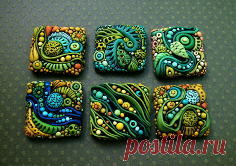 Tiny Polymer Clay Tiles This is a group of 'inchies' made from polymer clay. They are each 1" square and they took FOREVER to make. :)