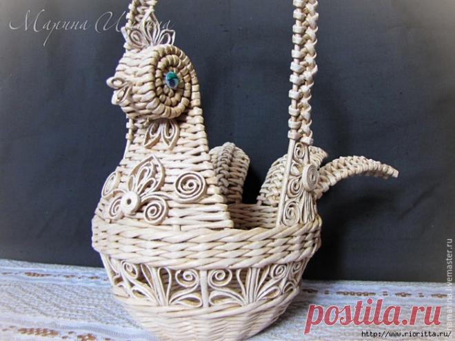 пасхальная курочка из бумажной лозы