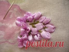 Вышивка лентами.Цветы сирени.МК.