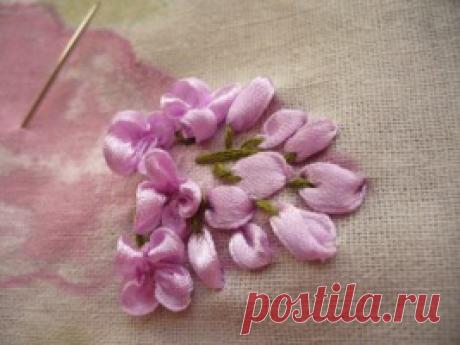 Вышивка лентами.Цветы сирени.МК.