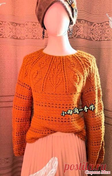 Кашемировый свитер с круглой кокеткой узором араны и съемным воротником.. - Все в ажуре... (вязание крючком) - Страна Мам