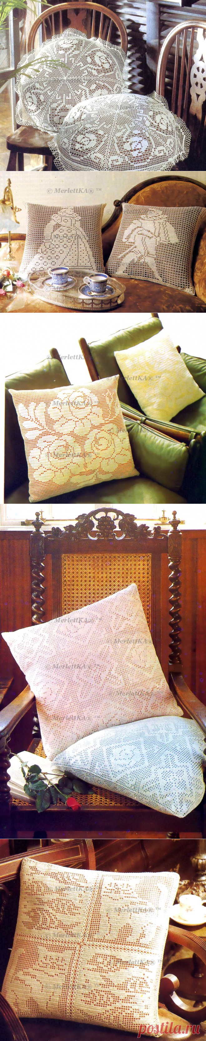 Интерьерные подушки - вязание крючком - большая подборка