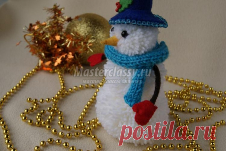 Поделки из помпонов своими руками. Снеговик. Мастер-класс с пошаговыми фото