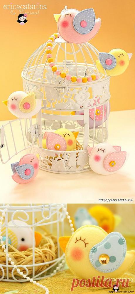 Птички из фетра. Идеи с выкройками.