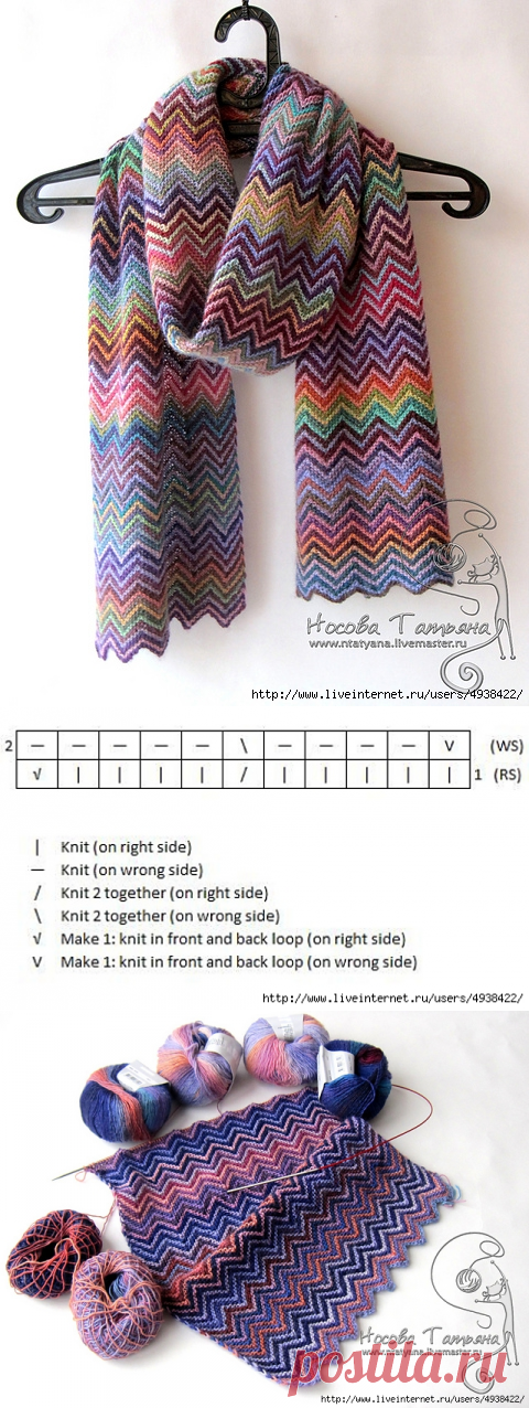 Вяжем спицами радужный шарфик