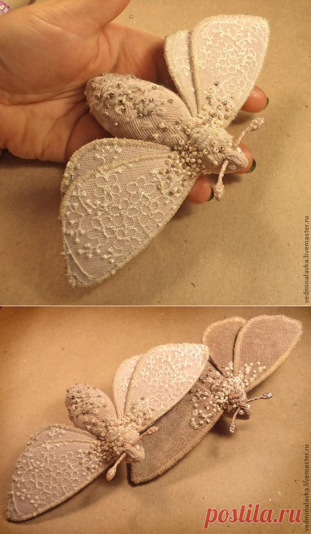 Текстильная брошь- мотылек