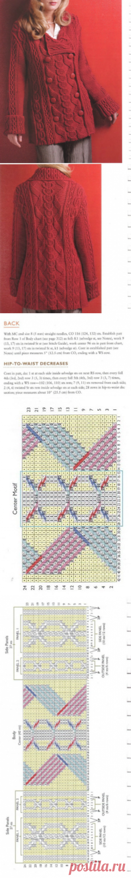 Красивый жакет объёмной вязкой и Зелёный пуловер с аранами