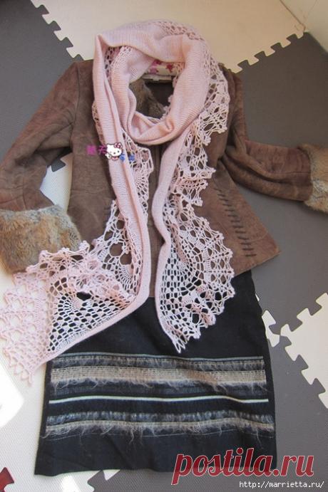 Нежный палантин с ажурной обвязкой крючком