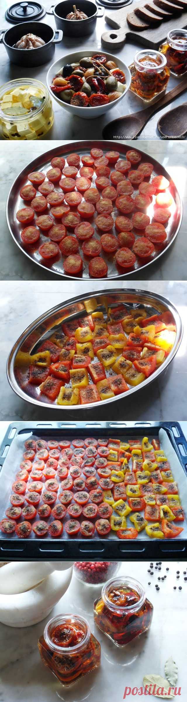 Вяленые помидоры. Вяленый перец. Маринованный сыр. Печеный чеснок....